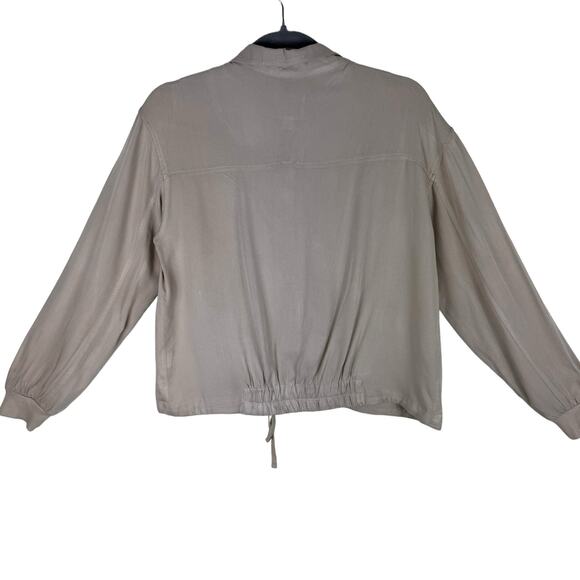 E & M Tan 100% Rayon Full Zip Snaps Lightweight Jacket Pockets Size S - Picture 2 of 9